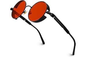 GQUEEN Retro Round Circle Polarised Steampunk Sunglasses Mens Womens UV400 Protection