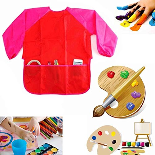 Mal Schürze Kinder Mit Taschen – Abwaschbar Wasserabweisend, Farbe Rot, Von Boxance – Sauber, Klettverschluss, Universal Größe, Bastel Werken Koch Kochen Back Backen Basteln Malen Schutz Kittel (Rot) - 4