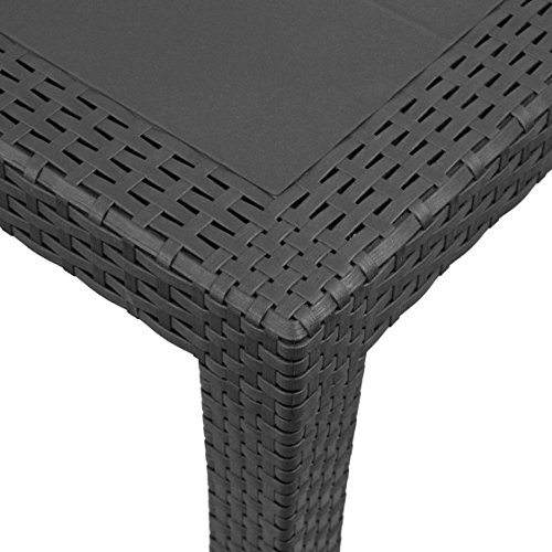 5tlg. Balkonmöbel Set Gartentisch Vollkunststoff Rattan-Optik 79x79cm + Poly Rattan Bistrostuhl Stapelstuhl Gartenstuhl Balkonstuhl Sitzgarnitur Sitzgruppe Gartenmöbel Gartengarnitur Terrassenmöbel