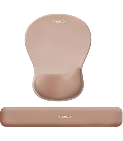 MOSISO Wrist Rest Support For Mouse Pad&Keyboard Set, Curved Ergonomic Mousepad&Coaster Non-Slip Base Home/Office Pain Relief&Easy Typing Cushion With Soft Cloth&Silicone Lining, Khaki - View #5
