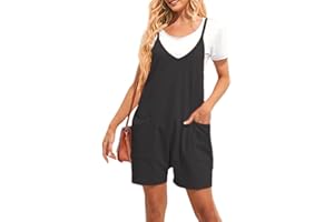 BKEPDY Kombinezon dla kobiet UK bez rękawów szerokie nogawki kombinezon na co dzień luźne krótkie ogrodniczki z kieszenią kombinezon letni zwykły workowaty kombinezon na ramiączkach podkoszulek