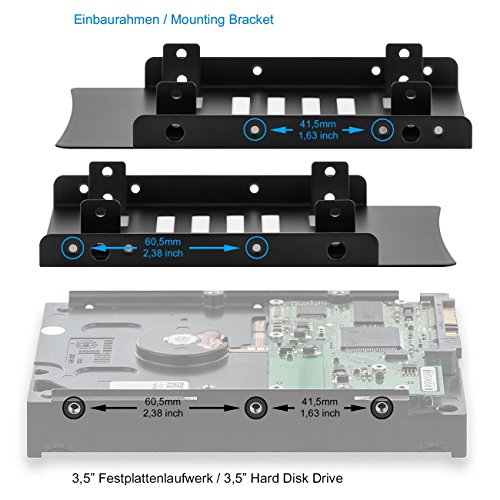 deleyCON DUAL Einbaurahmen 2,5″ Festplatte SSD auf 3,5″ (bis zu 2x 2,5″ Festplatten HDD oder SSD) – SATA 3 bis 6Gb/s Kabel Inklusive - 5