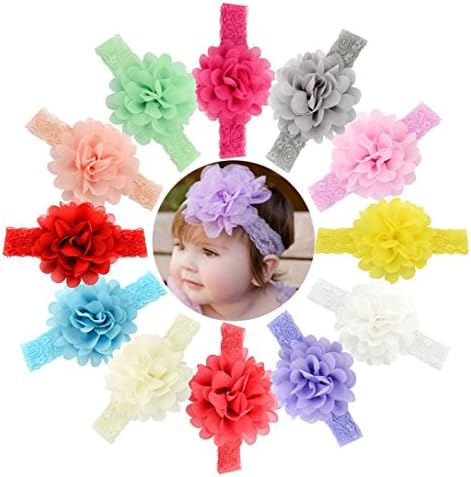 BaBallet Baby Girls Chiffon Flower Headbands Elastic Lace Hair Band (flower)