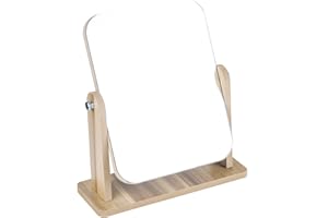 Bootoow Espejo de Escritorio de Madera Giratorio de 360 Grados Espejo de Maquillaje de Madera con Soporte Espejo Rectangular de Alta Transparencia