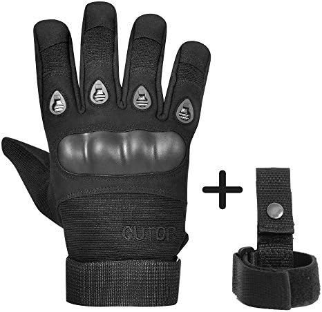 Hard Knuckle Plastic Back Gloves With Glove Holder – Reinforced and Flexible – Full Finger Gloves - Multi-Function: Suitable for Air-Soft Shooting, Combat, Action, Activities, Outdoor, Hiking..