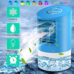 Refroidisseur d'air | Mini climatiseur | Climatiseur portable 3 en 1 | 3 Vitesses | 7 Couleurs, Bleu