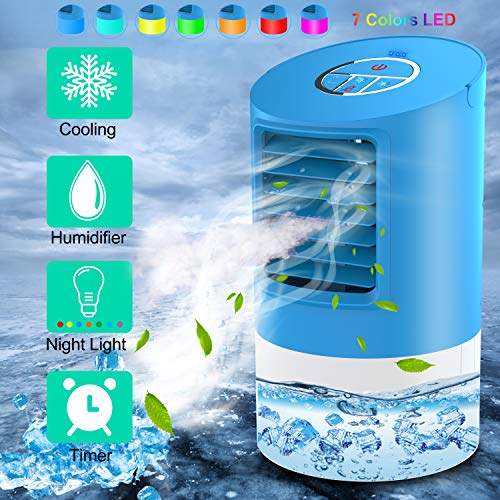 Refroidisseur d'air | Mini climatiseur | Climatiseur portable 3 en 1 | 3 Vitesses | 7 Couleurs, Bleu