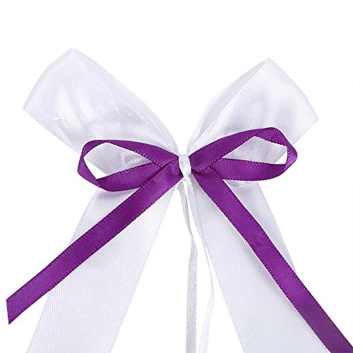 Yahee 30 Stück Schleifenband Antennenschleifen Deko Schleifen Band aus Satin (Weiß+Lila) - 6