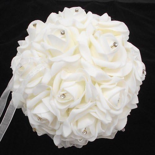 Rose Pomander Wedding Ball with Diamantes - Ivory Foam Artificial Flowers