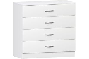 Vida Designs Commode blanche, 4 tiroirs avec poignées et glissières en métal anti-déformations, blanc