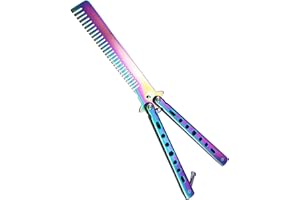 RICHDMI Peine de Mariposa Plegable de Punta, Portátil Metálico Para Hombre, Peinado de Acero Inoxidable Con Bolsa de Almacenamiento (Titanio de Color)