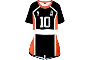 YIMIAO Niña Mujer Haikyuu Karasuno manga corta Conjuntos Hinata Shoyo Impresión de Anime 3D Traje de Moda de Cosplay Camiseta y Pantalones cortos