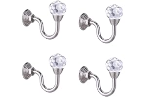 IMIKEYA 4 Pcs Clear Crystal Curtain Rope Holdbacks Wall Mounted Tassel Curtain Tieback Hook Multi Use Wall Hook Coat Hanger with Screws(Silver)