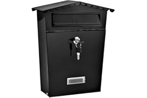GREENFIELDS Wall Mounted Strong Tough Galvanised Powder Coated Black Waterproof Outside Lockable Mailbox Letter Mail Post Box - Easy to Install - Comes with Set of 2 Keys