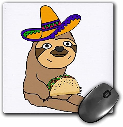3dRose mp_263830_1 8" x 8" Amusing Cute Sloth Wearing Sombrero and Eating Taco Cartoon Mouse Pad
