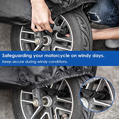 Favoto Motorradabdeckung Wasserdicht Motorrad Abdeckplane Outdoor 245cm x 105cm x 125cm Motorradplane XXL 210T Oxford mit Schlosslöcher Schützt vor Regen Schnee Staub Kratzer UV Vogelexkremente