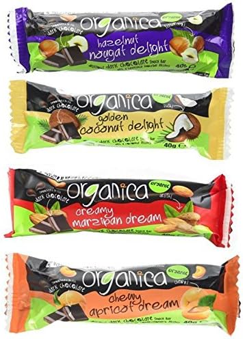 Organica Dark Chocolate Bars Mixed Case 12 x 40g (Apricot, Marzipan, Nougat & Coconut)