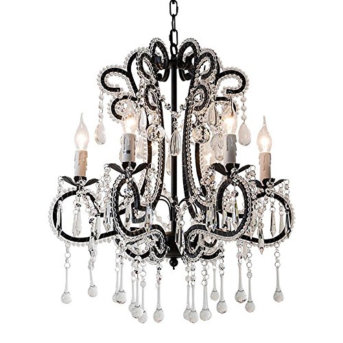 Preisvergleich Produktbild Kreativ Amerikanisches Eisen Schwarz Kristall Hängelampe Kerze Halter Kronleuchter Deckenlampe 6-flammig E14 Wohnzimmer Schlafzimmer Restaurant Pendelleuchte Hängelampenschirm Königlicher