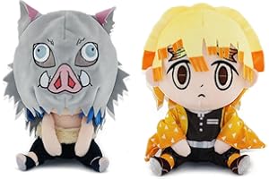 Jiumaocleu Agatsuma Zen'itsu et Hashibira Inosuke Lot de 2 oreillers doux en forme de personnage d'anime 20 cm Coussin décoratif mignon pour canapé, décoration de la maison