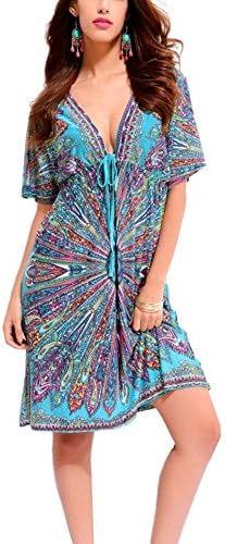 GRACE KALIN Womens V-neck Cut Loose Bathing Suit Swimsuit Cover Ups Beach Dress (Green)