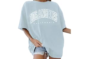 Tomwell T-shirt Damen Oversized Mode Lose Rundhals Kurzarm Sommer Oberteile Vintage Drucken Bluse Streetwear Sport Oberteile Vintage Sweatshirt Teenager Mädchen Tunika Lang Tops