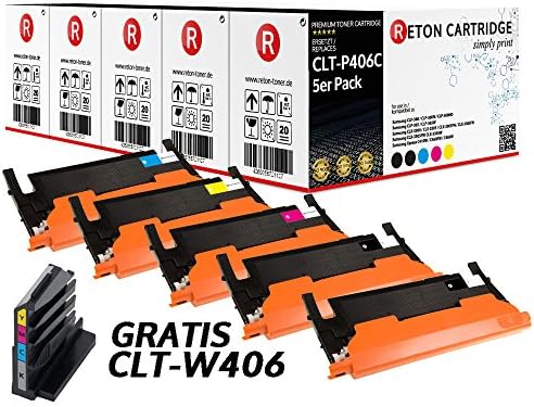 5 Original Reton toner, compatible, according to (ISO standard 19798) replaces CLT-P406C for Samsung CLP-365 CLP-365X CLX-3305 CLX-3305FN CLX-3305FW CLX-3305W Xpress C460W Xpress C460FW C460W
