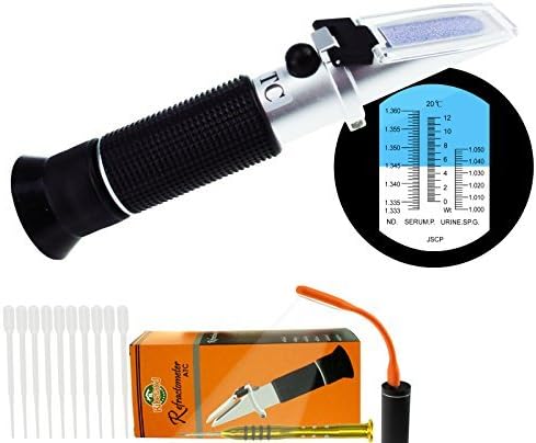 Kibeland Handheld Clinical Refractometer, Serum Protein 0~12g/dl, Urine Specific Gravity 1.000~1.050sg, Refractive Index 1.333~1.360 RI, with EXTRA Mini USB Light