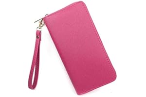 ELIOX Portafoglio Donna Zip Around In Pelle Sintetica Grande Elegante Spazioso Capiente Con Portamonete Portatessere Idea Regalo - Fucsia