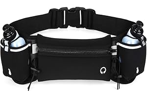 Flintronic Ceinture Running, Sac Banane Sport Belt avec 2 gourdes, Ceinture D’hydratation Réglable Homme Femme Smartphone Escalade Randonnée Voyage