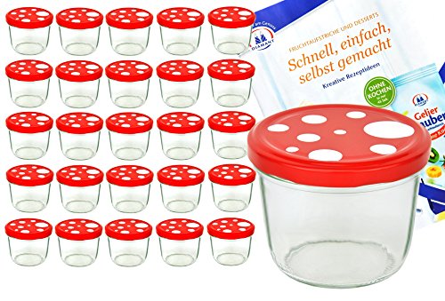 25er Set Sturzglas 230 ml To 82 Fliegenpilz Deckel rot weiß gepunktet incl. Diamant Gelierzauber Rezeptheft Marmeladenglas Einmachglas Einweckglas
