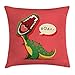 Produktbild FAFANIQ Dinosaur Throw Pillow Cushion Cover, Aggressive Prehistoric Cartoon Animal Roaring Open Mouth Wildlife Image, Decorative Square Accent Pillow Case, 18 X 18 Inches, Coral Green Yellow