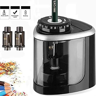 PRACTO Taille-crayon Électrique, Affûtage Manuel et Électrique avec 3 Lames Remplaçables, Alimenté par Batterie, Arrêter Automatiquement, Adapté à L'école / Classe / Bureau / Accueil - Noir