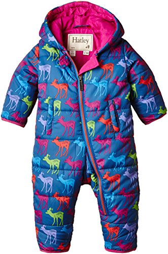 Hatley Baby Girls 0-24m Graphic Deers Winter Puffer Snowsuit, Blue (Multicolored Deer), 18-24 Months