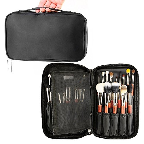 Travelmall Professional Cosmetic Makeup Brush organizer Makeup Artist case with Belt Strap Holder Multifunctional Cosmetic Makeup Bag Handbag for Travel & Home (Black)