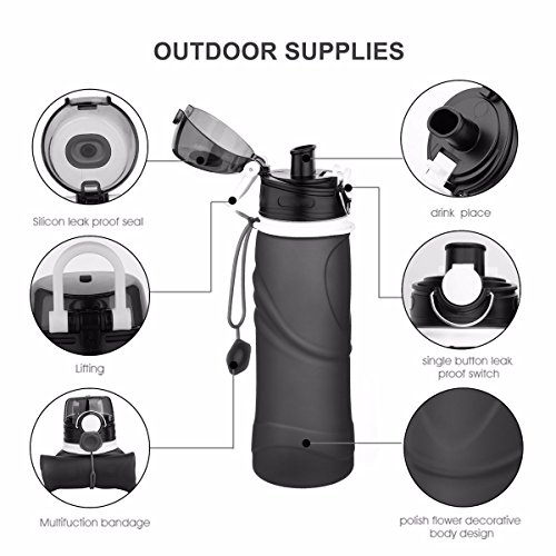 OUTERDO 750ML Faltbare Wasserflasche Sportflasche Trinkflasche BPA Frei, FDA GeprüftFür Outdoor Sports, Radfahren, Reisen, Wandern, Camping - 3