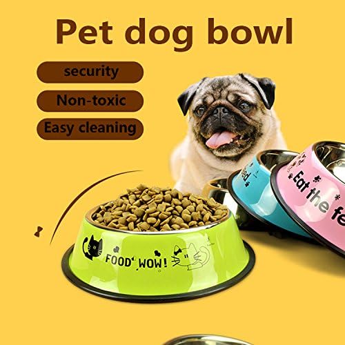 dgxs Pet appliances, pet supplies for rabbits non-slip double dog bowl high-grade stainless steel bowl strong resistance, anti-slip paint color pet food bowl bowl, cats and dogs common（Random Color）