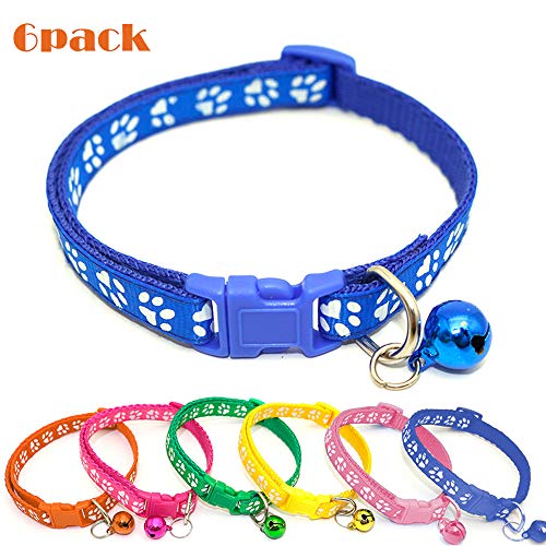 AOSEA 6 Unidades Collar de Gato Ajustable con Campana, Correa Reflectante, Hebilla de liberación rápida de Seguridad, Apto para Gatos y Perros pequeños 19-32 cm
