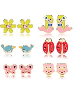 6 Stil Emaille Coole Tiere Ohrringe Set Stecker für Kinder Mädchen Nickelfrei