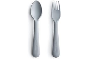 Mushie Set de fourchette et cuillère pour enfants | Couverts de table réutilisables | Résistants au lave-vaisselle et au micro-ondes | Fabriqué au Danemark | Cloud