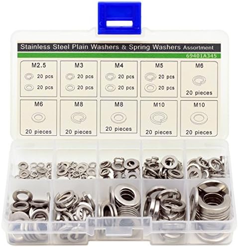 Spring Washers and Flat Washers Assortment Kit,Stainless Steel,280 PCS