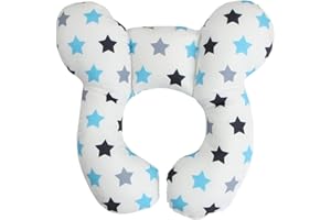 YLYDMY Baby Reisekissen,Kinderwagen Autositz Weiches,Baby Reise Nackenkissen,für 0-1 Jahre altes Baby,Verhindert das Abkippen des Kopfes im Schlaf(Blaue Sterne)
