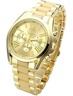 JSDDE Uhren,XL Gold Herren Chrono Business Armbanduhr Drei unecht Chronograph Designer Panzerarmband Analog Quarzuhr...