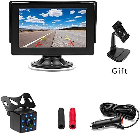 Car Backup Camera System Camecho 4.3 Inch Monitor + 8 LED Rear View Camera, 20ft BMW 4 Pins Cable, with Cigarette Lighter Quick Install for 12V Universal Vehicles