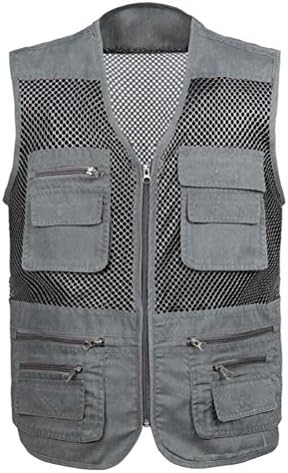 TT&amp;BEIIXN Summer middle-aged mesh vest/male multi-pocket large size vest/outdoor leisure men/fishing thin breathable jacket, dark grey, 4xl