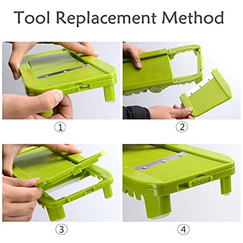 Gemüse Mandoline Slicer,muti-Funktion Lebensmittel Chopper Julienne Dicer Obstschneider mit 5 Austauschbaren Scharfen Klingen für Karotten/Gurken/Zucchinis /Kartoffeln Cutter/Zwiebeln/ Radieschen/Käse - 4