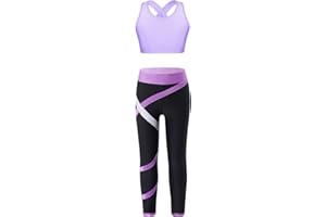 CHICTRY Enfant Fille Ensemble de Sport Danse Crop Top Numérique Imprimé Débardeur Brassière de Sport Yoga Mesh Dos Nageur Haut et Pantalon Gym Fitness Dancewear 3-16 Ans