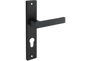Gedotec Juego de manillería negro mate [PZ - cylinder] 1x herrajes para puerta long plate I Manillería para puertas interiores Din standard 72 mm I Manillería para puertas de grosor 35-47 mm