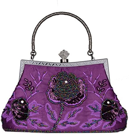 Women's Vintage Style Clutch Beaded Sequin Roses Purse Sequined Evening Bag Wedding Party Clutch