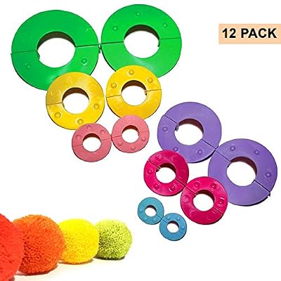 Curtzy Kit 12 Appareils à Pompons en Plastique Machines Pompon Tailles 9, 7, 5.5, 4.5, 3.5 et 2.5cm -Création Pompons pour Décorations, Guirlandes, Pendentifs -Faciles à Utiliser -Réutilisables