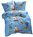 Produktbild Aminata Kids - Bettwäsche Kinder 135x200 cm Baumwolle Pirat Reißverschluss blau Piratenmotiv Piraten RV hellblau Piratenschiff Schatzinsel Seeräuber Piratenflagge